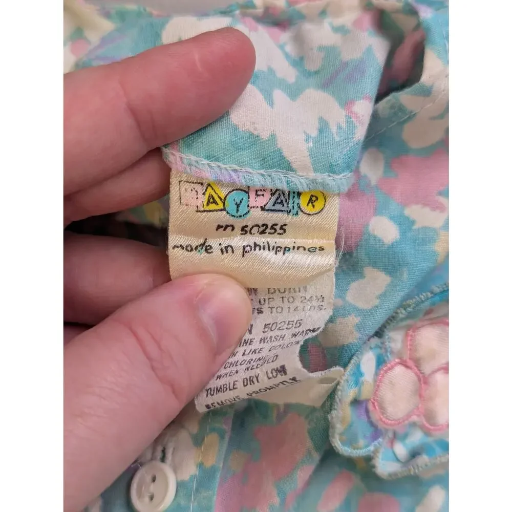 Vtg Floral Baby Romper Newborn Short Sleeve Pink Blue Mayfair Artsy Girly Cute